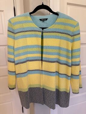 Misook Knit Jacket Cardigan Size XL Textured Colorful Stripe Travel Office EUC!